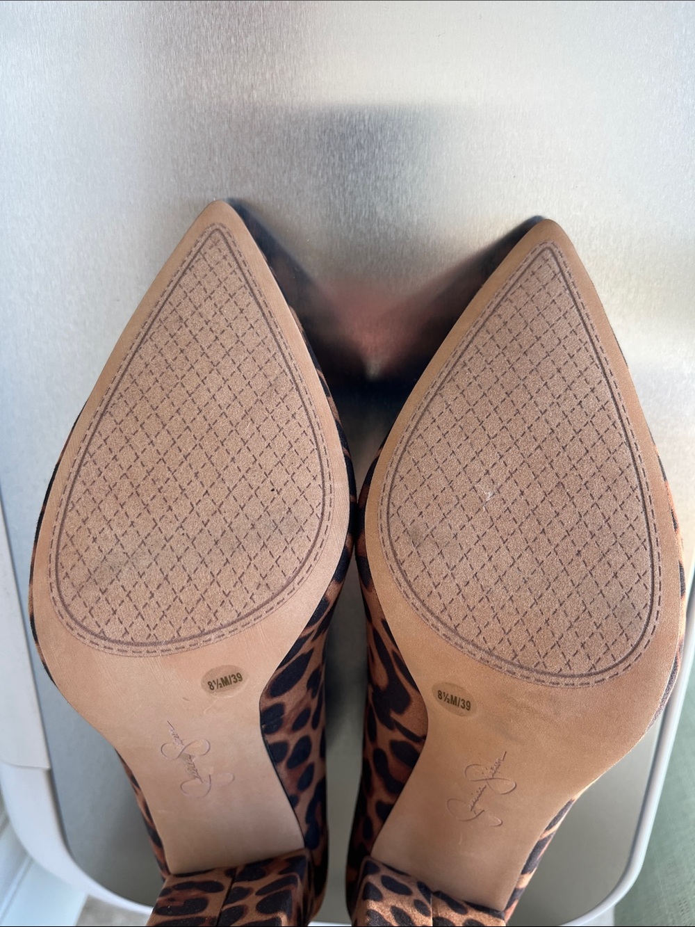 Jessica Simpson Leopard Print Block Heel Pumps Pointed Toe Size 8.5M EU39 - Picture 9 of 12